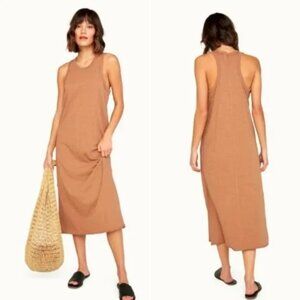 Mate the Label Racerback Organic Cotton Knit Dress Midi Length in Camel